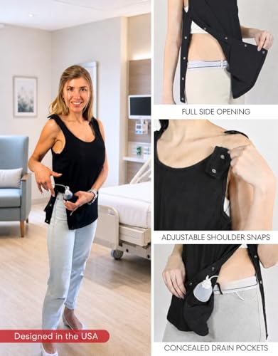 Image of Inspired Comforts Post Surgery Mastectomy Recovery Tank Top with Drain Pocket & Snap-Access