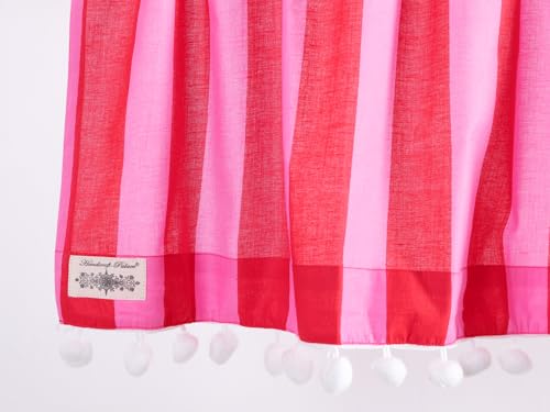 Image of Ravaiyaa - Attitude is everything Hand Printed Half Window Kitchen Curtain 100% Cotton Short Drapery Valance Curtain 40 inch X 18 inch Inch (Pink Red Striped)