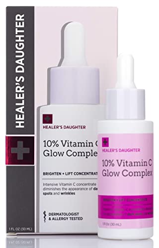 Healer's Daughter 10% Vitamin C Glow Complex. Brighten And Lift Concentrate To Correct Dark Spots And Reduce Deep Wrinkles with Vitamin E and Aloe Vera. 100% Clean Beauty 1 Fl Oz