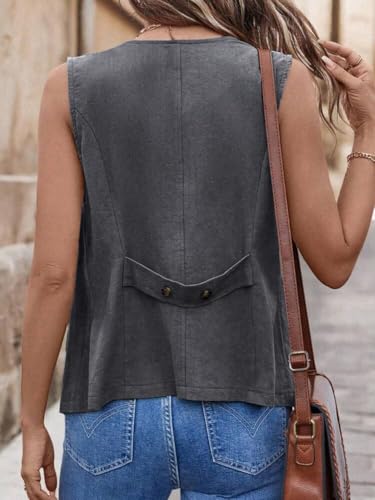 IDEALSANXUN Womens Cotton Linen Vest Casual Lightweight Button Down Sleeveless Jackets Tops4