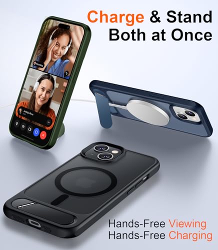Image of Compatible with iPhone 14 Case /iPhone 13 Case,[Built-in Invisible Kickstand][Compatible with MagSafe][Military Grade Shockproof] Slim Translucent Matte Phone Case for iPhone 14 /13 6.1 inch