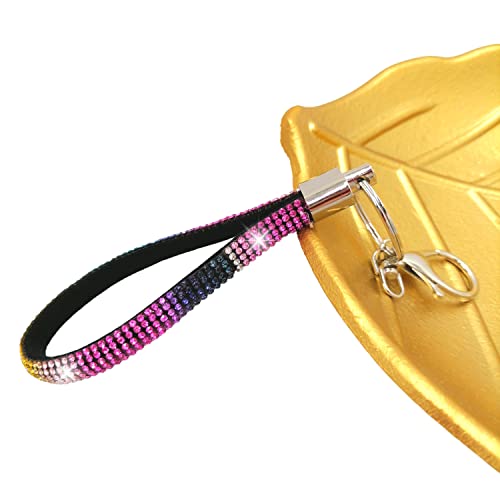 Rainbow Silver Rhinestone Keychain Sparkle, Bling Glitter Crystal Lanyard Key Chain, Bracelet Wristlet Bangle Key Ring Holder (Rainbow Rhinestones Lanyard) #TOP6