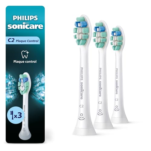 Philips Sonicare C2 Plaque Control - Genuine Replacement Electric Toothbrush Heads, White, 3 Pack,...