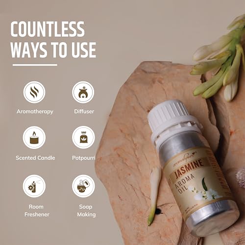 Image of Aromahpure Jasmine Aroma Oil | 100ml Undiluted & Natural | Long-Lasting Scent for Aromatherapy, Candle & Soap Making, Diffusers, Room Freshener, Humidifier, Bathroom Revitalizer & Home Essentials