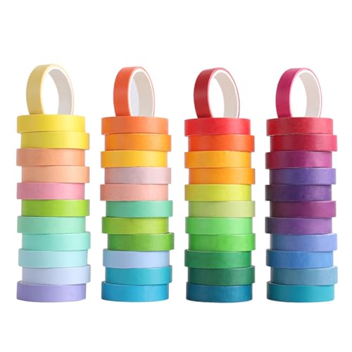 Cotrida Juego de 48 rollos de cinta Washi de 9 mm, cinta adhesiva de color arcoíris, cinta decorativa para diario de viñetas, álbumes de recortes, artes y manualidades, tablero de visión, decoración