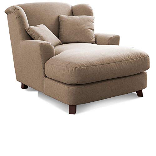 CAVADORE Assado Grand Fauteuil Rembourré XXL avec Pieds en Bois, Grande Assise Et 2 Coussins Décoratifs, 109 x 104 x 145 cm, Tissu Plat, Beige Foncé