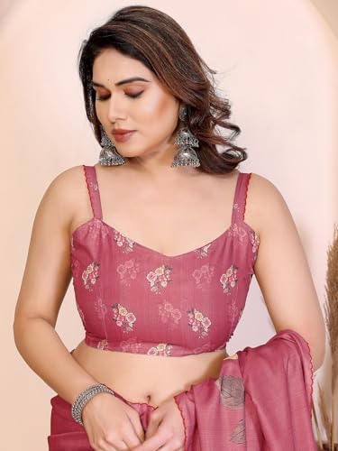 Image of Satrani Women's Tussar Silk Floral Printed Saree with Unstitched Blouse Piece