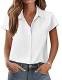 Zeagoo Button Down Shirt Women Short Sleeve V Neck Work Tops Business Casual Fitted Blouses Loose Summer Office Work Tops White