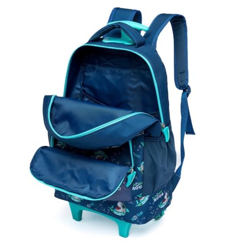 Kit Mochila de Rodinhas Escolar Infantil Lancheira Térmica Estojo Resistente Masculino Tubarão