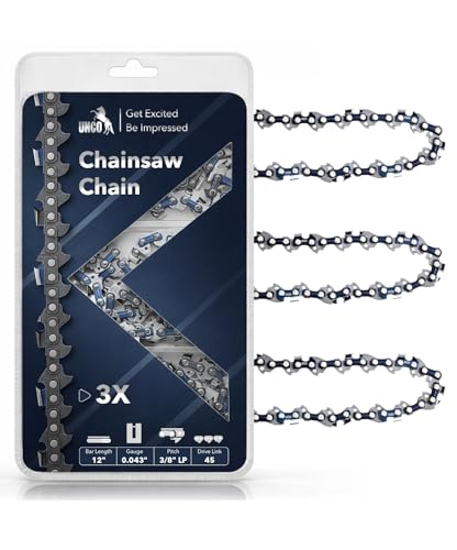 UNCO- Chainsaw Chain 12 Inch 3 Pack 3/8 LP Pitch 0.043 Gauge 45 Drive Links Chain Saw blade Fit for Dewalt DCCS620 DWO1DT612 DCCS620B DCCS620P1 ECHO R45 and More