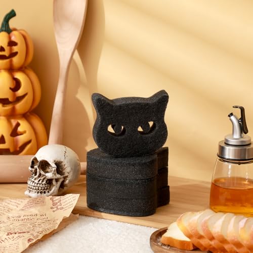 Image of Tioncy 12 Pack Black Cat Sponges Bulk Dual Sided Scrubber Sponges Dishwashing Non Scratch for Cat Kitchen Accessories Dish Scouring