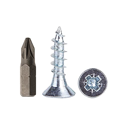 Lot de 400 vis à bois en acier zingué 5,0 x 20 mm Vis à panneaux d'aggloméré Vis universelle Pozi-Drive Filetage total Tête fraisée Pozidriv (400, 5,0 x 20 mm)