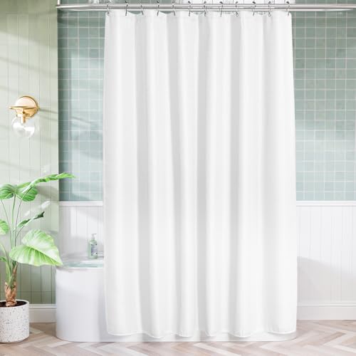 Image of AmazerBath Extra Long Shower Curtain 96 Inches Long, Waffle Shower Curtain White Extra Long, Fabric Shower Curtains for Bathroom, Heavy Duty 240G Waffle Textured, 72x96 Inches