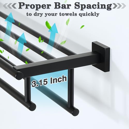 Alise Towel Rack for Bathroom Wall Mount,Double Towel Bars with Shelf,SUS304 Stainless Steel Towel Holder for Bathroom,Matte Black Towel Hanger for Bathroom,32 Inch