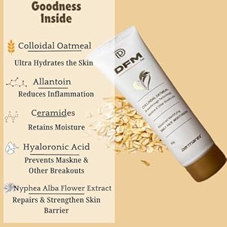 Dermarex DFM Gel - Face & Neck Moisturizer with Colloidal Oatmeal | Oil-Free, Lightweight Gel for Oily & Acne-Prone Skin | Fights Maskne, Mattifies Skin | Daily Use | 50g