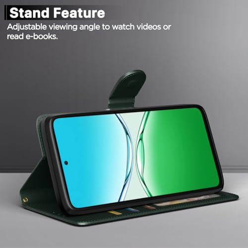 Image of Amazon basics Flip Cover for Oppo A5 5G Leather Finish | Wallet Stand and Shock Proof | Inside TPU with Card Pockets | Complete Protection Flip Case (Green)