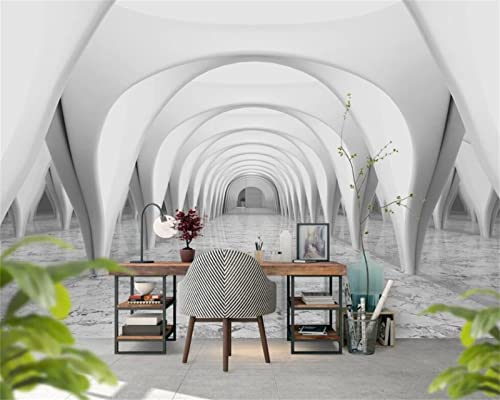 White Building Wall Mural, 3D Extended Space Corridor Peel And Stick Self-Adhesive Wallpaper, Removable Sticker Home Decor Tv Background Large Art Wall Painting 195"X 120"(W X H) #TOP2