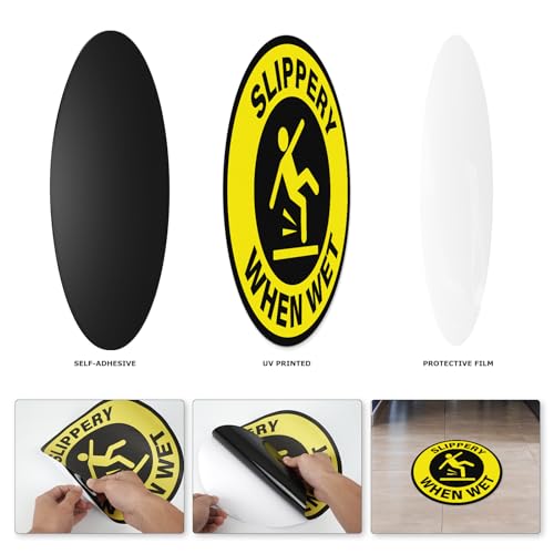 YIKIADA Slippery When Wet Sign 12 Inch Self-Adhesive Removable Vinyl Caution Wet Floor Safety Stickers Waterproof Warning Decals for Indoor Outdoor 10 PCS