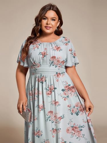 Image of Ever-Pretty Women's Plus Size Formal Wedding Guest Dresses for Curvy Women A Line Chiffon Midi High Low Cocktail Dress