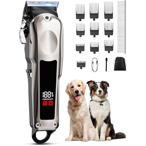 TURN RAISE Dog Clippers for Grooming Professional for Thick Heavy Coats/Low Noise Cordless Pet Shaver for Dog Grooming Kit, Razors Dog Hair Shears LED Display, Pet Hair Trimmer for Dogs Cats (MS063) Cover