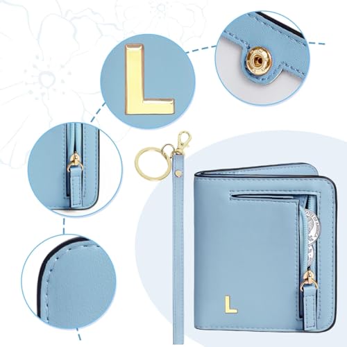 Image of COSHAYSOO Initial Teen Girl Womens Wallets RFID Slim Wristlet Keychain Easter Birthday First Communion Confirmation Gifts for 10 11 12 13 14 15 16 17 18 19 21 Year Old College Teenager, Blue Letter L