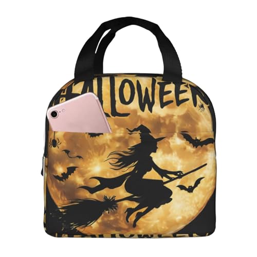 Bolsa de almuerzo aislada con escoba de bruja: bolsa térmica portátil para mujeres, niños y trabajo de picnic al aire libre