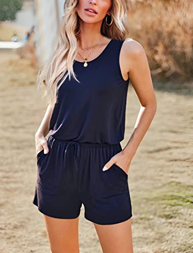 Image of ADOME Rompers for Women Summer Sleeveless Scoop Neck Tank Top Casual Short Jumpsuit Rompers with Pockets