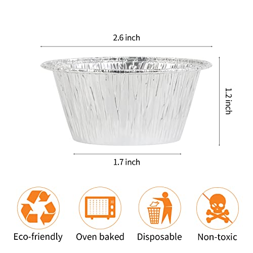 Mateebake Aluminum Foil Baking Cups, Disposable Ramekin 3 Oz Silver Foil Cupcake Liners, 200 Pcs Aluminum Baking Cups Egg Tart Liners For Baking, Cupcake, Pudding, Muffin , Creme Brulee #TOP1