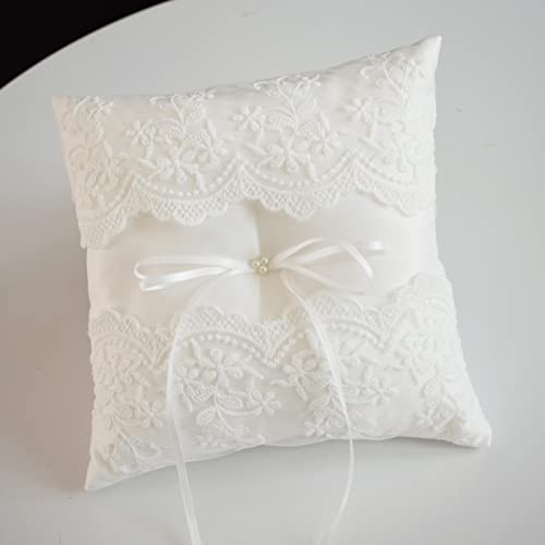 STAFUNI Wedding Ring Bearer Pillow, Ivory Lace Ring Pillow Ring Bearer Cushion for Wedding Cereomoy Party
