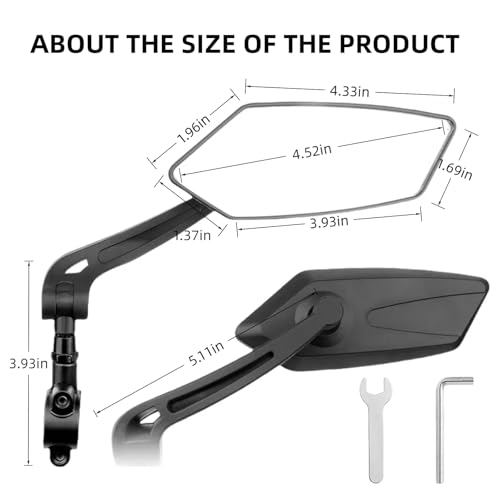Bike Mirrors for Handlebars, 1 Pair Bicycle Rear View Mirror, 360° Adjustable Rotatable Wide Angle Mirror Accessories for Ebike Mountain Road Bike, Black - Thumbnail 7