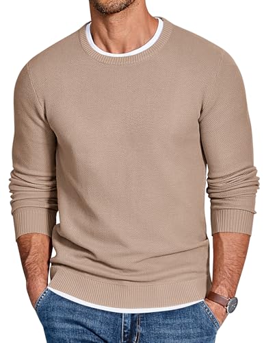 COOFANDY Mens Crewneck Sweater Slim Fit Lightweight Knit Pullover Casual Dress Crew Neck Pullover Sweaters
