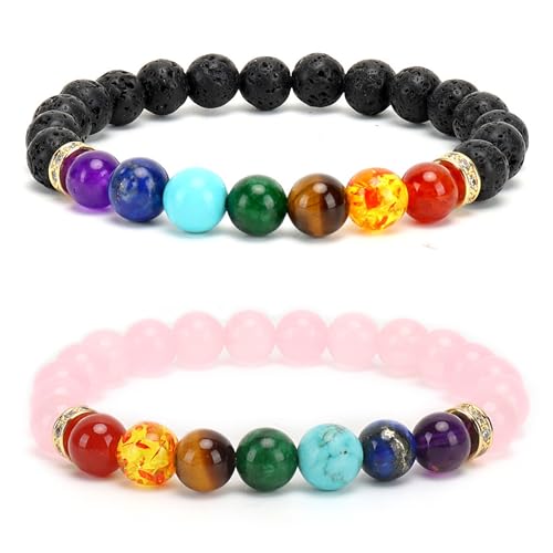 2pcs lava rock 7 chakra healing bracelet Handmade Jewelry Gifts for men women 8mm Crystal Bracelets Relief anxiety Yoga Beads Bracelets