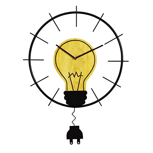 KFETCN Reloj de Pared con péndulo, Reloj Creativo con Forma de Bombilla, Reloj de Pared Moderno, Decorativo, silencioso, Que no Hace tictac, Funciona con Pilas para Salas de Estar y dormitorios