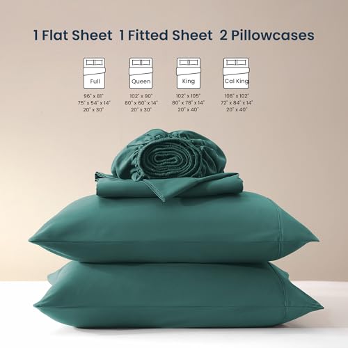 SLEEP ZONE Nanotex Super Soft Cooling King Bed Sheets Set 4 Piece - Easy Care Fitted Flat Sheet & Pillowcase Sets - Wrinkle Free, Fade Resistant, Deep Pocket 16" (Teal, King)