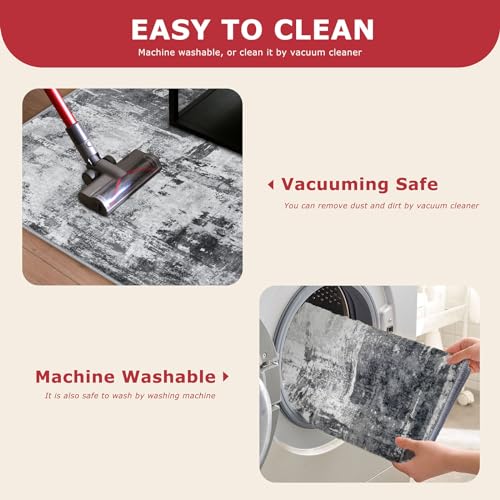 KOZYFLY Modern Abstract 3x5 Rug Gray Washable Rug Entry Rug, Soft Non-Slip Contemporary Nursery Mat Indoor Throw Kitchen Carpet with Soft Low Pile for Bedroom Office Living Room Bathroom Dorm