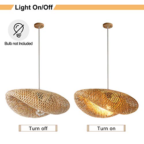 Farmhouse Bamboo Pendant Light Fixture For Kitchen Island, Dining Room, Hand-Woven Conch Bamboo Hanging Lamp, Creative Rattan Chandelier Bird Nest Lampshade For Bar Cafe Living Room(With No Bulb) #TOP4