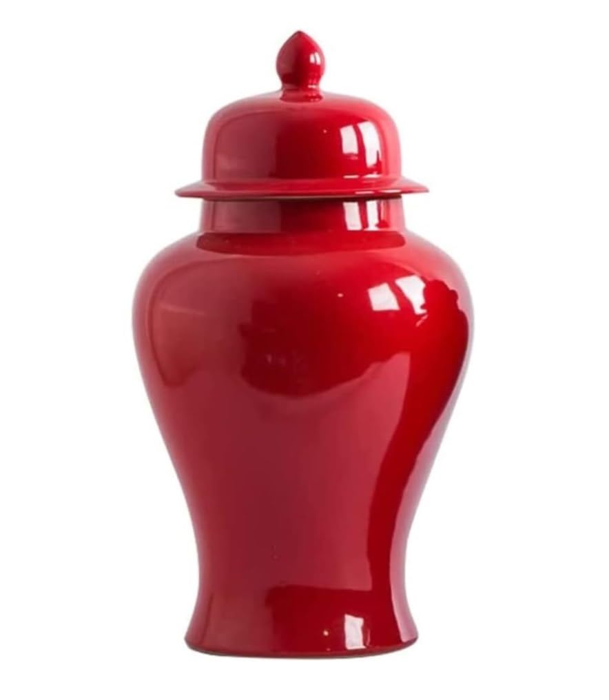 Vase pot de gingembre rouge en céramique avec couvercle pour fleurs séchées