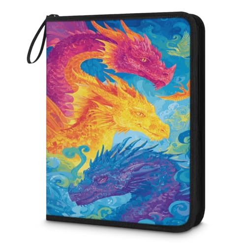 Kuquteed Colorful Dragon Trading Card Binder 9 Pocket 900 Cards Holder Collector Album with 50 Removable Sleeves Toys Gifts for Boys Girls Watercolor Unicorns Sports Game Cards