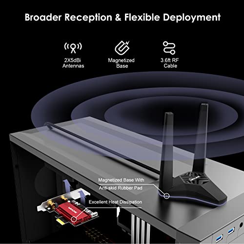 WAVLINK Tarjeta de Red WiFi 6E AX5400M PCIe, Adaptador inalámbrico tribanda AX210 con Bluetooth 5.3, MU-MIMO, WPA3, OFDMA, disipador térmico avanzado, para PC con Windows 11/10 - imagen 6