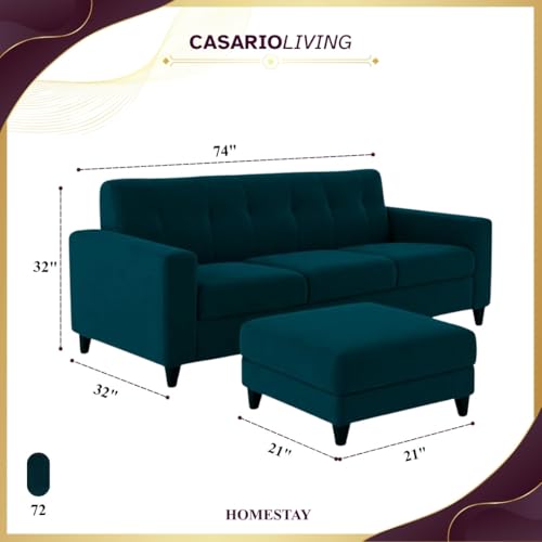 Image of Homeboy 4 Seater L Shape Sofa Set with Movable Ottoman | Flexible Left or Right Layout | Luxe Velvet Suede Fabric | Comfortable Seating | Modern Sofa for Living Room -Green Teal