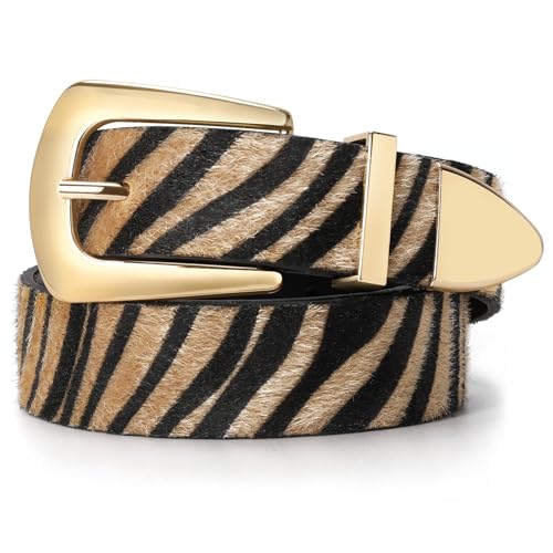 SUOSDEY Women's Leather Belts for Jeans Pants, Vintage Western Belt with Gold/Silver Buckle