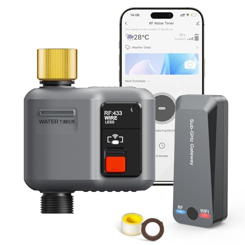 WiFi Water Timer for Garden Hose, WiFi Sprinkler Controller with 984ft RF Range, Strong Wall Penetration, Alexa & Google Voice/App Control WiFi Hose Timer with Rain Delay, Manual Mode