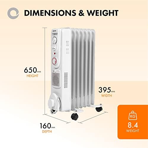 Devola 2000W Oil Filled Radiator in White with an Adjustable Heating Dial, PTC Fan Heater, 24 Hour Shutdown Timer, Schedule Timer and Turbo Heating - DVSOR7F20W