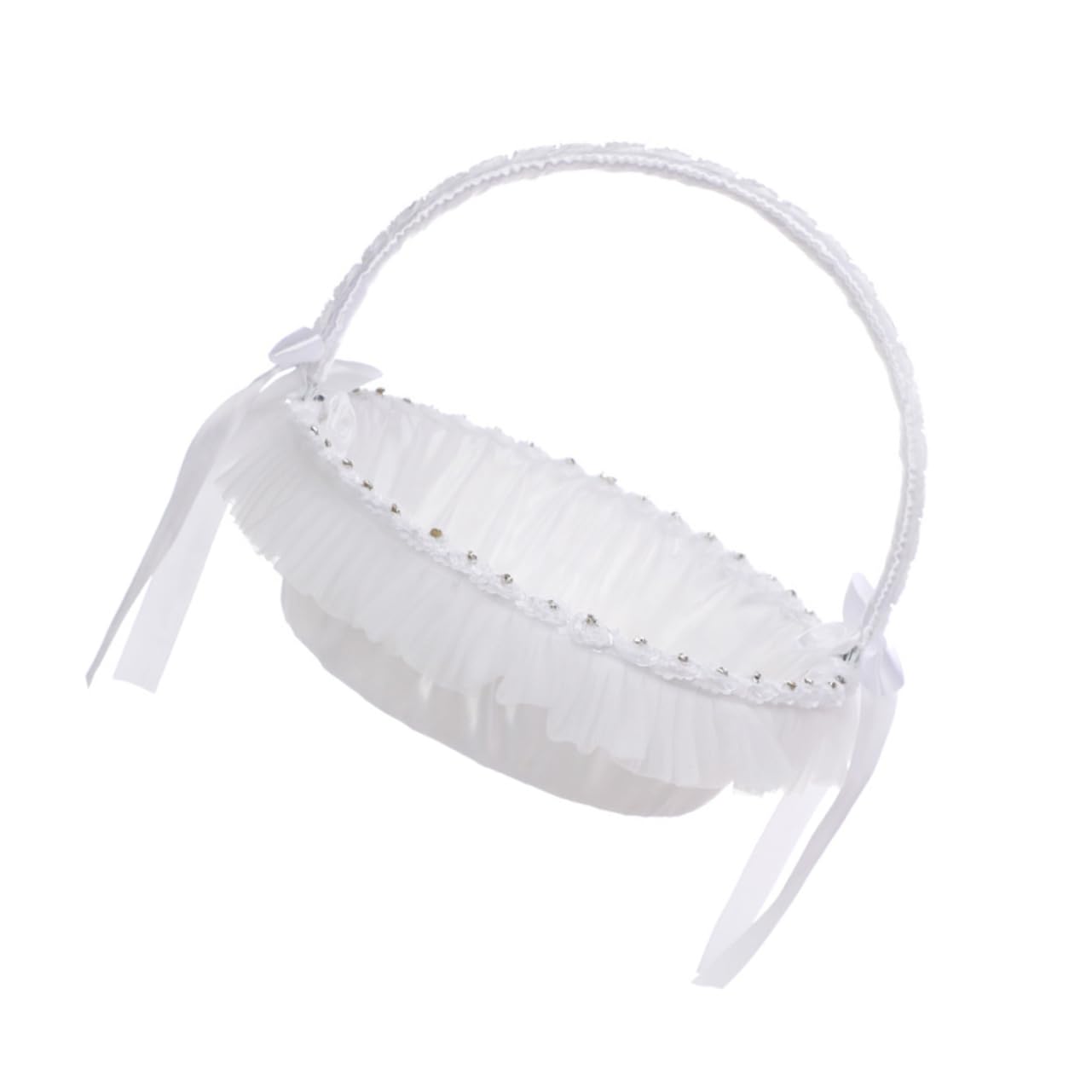 Alipis Hochzeitsblumenkorb Brautkorb Funkelnden Polyester mit Spitze aus Eleganter Strasssteinen in Leichter und Wiederverwendbarer Weiß für Party und Bankett