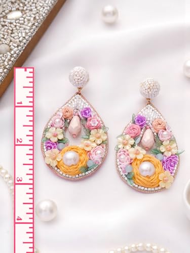 Image of SANJOYA by EVERSTYLISH Embroidered Earrings for Women | Sequins, Cutdana & Resham Floral Statement Earrings | Ethnic Jewelry for Weddings, Festivals & Special Occasions