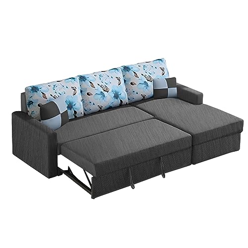 Image of Orland 4 Seater LHS L Shape Sofa Cum Bed for Living Room | Color - Dark Grey | Premium Fabric Sofa