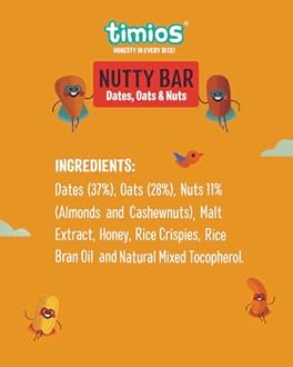 Timios Nutty Bar, Natural Energy Bar, No Added Sugar, No Junk, Made With Dates, Oats & Nuts, Pack of 20, 30g Bars