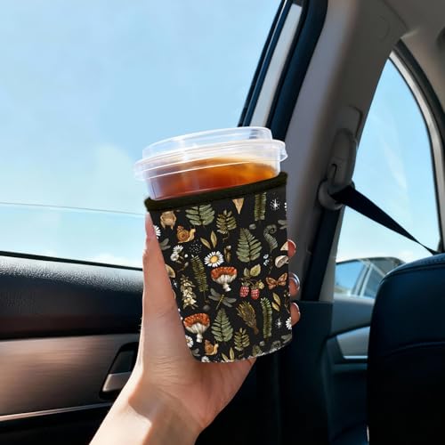 Image of Reusable Insulated Sleeve for Iced Coffee Cup, Coffee Neoprene Sleeve for Cold & Hot Drinks, Beverage Holder for Iced Coffee (Mushroom Mirage, Large: 32oz)