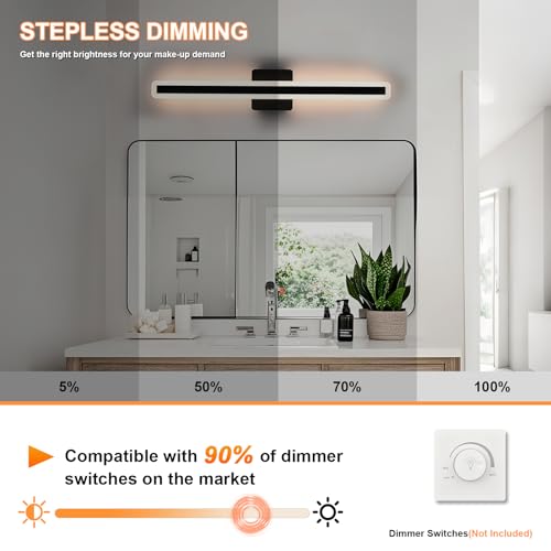 Image of 15.7 Inch Black Vanity Light for Bathroom Light Fixtures, 20W 5CCT Dimmable LED Vanity Lights Bar 2700K-5500K, Modern LED Bath Lights Wall Sconces for Bathroom Mirror Cabinets Bedroom