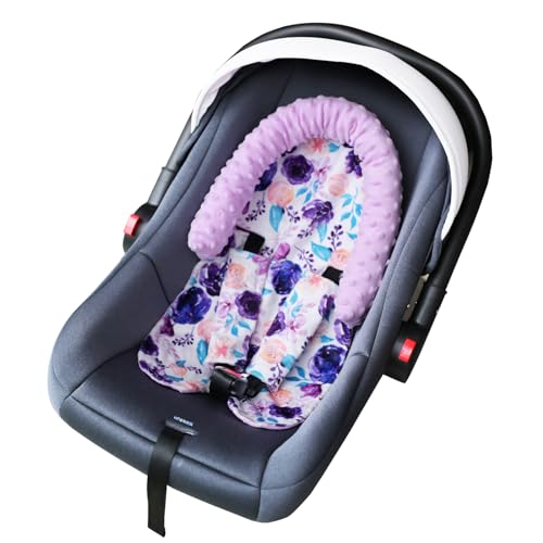Image of Baby Head Support and Strap Covers for Car Seat,Minky Infant Carseat Headrest for Newborn, Infant Car Seat Insert Pad for Strollers,Swing (Purple)